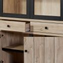 Argentier 4 portes dont 2 vitrées et 2 tiroirs avec éclairage leds aspect bois finition Beach Oak - ROLYA