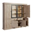 Bibliothèque 6 portes dont 2 vitrées et 2 tiroirs avec éclairage leds aspect bois finition Beach Oak - ROLYA
