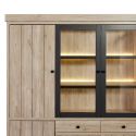 Bibliothèque 6 portes dont 2 vitrées et 2 tiroirs avec éclairage leds aspect bois finition Beach Oak - ROLYA