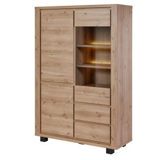 Argentier 4 portes dont 1 vitrée avec éclairage leds aspect bois finition Hudson Oak - URIDSON