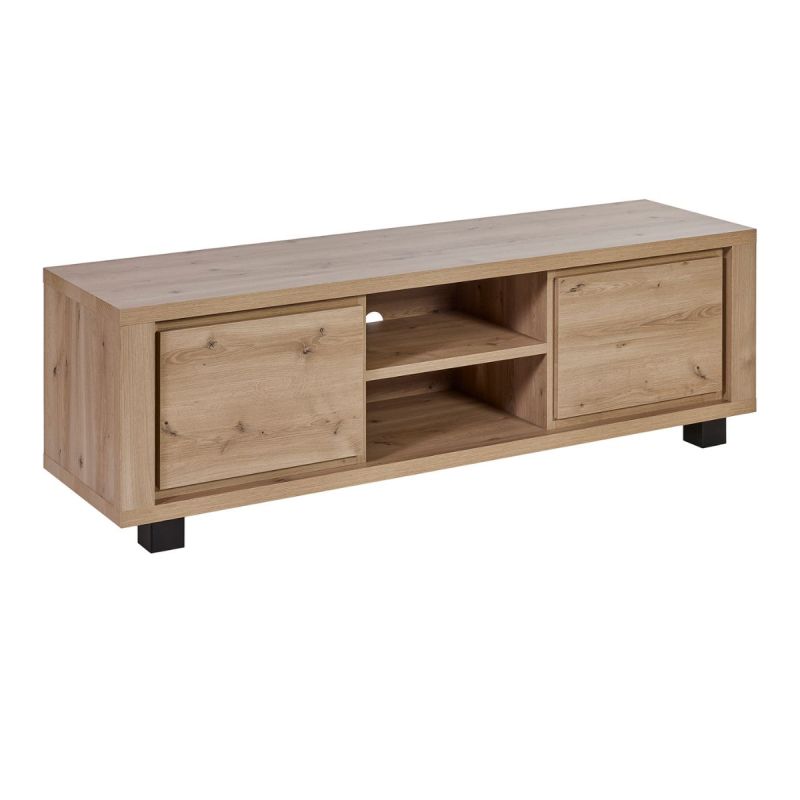 Meuble TV 2 portes 2 niches aspect bois finition Hudson Oak - URIDSON