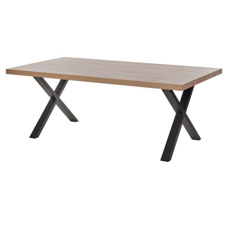 Table 230cm Aspect Bois finition Hudson Oak Piètement X Métal Noir - HUDSON