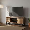 ODILON - Meuble TV 2 Portes Acier et Bois Massif