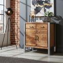PALISSA - Buffet 2 Portes 2 Tiroirs Bois et Acier Patiné