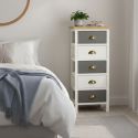 PATTY - Meuble de Rangement 5 Tiroirs en Pin Teinté Gris et Blanc Plateau Naturel