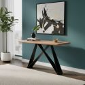 MYLONIS - Console Plateau en Acacia Massif Pieds Métal Noir Forme Papillon