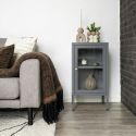 HUGO - Meuble d'appoint1 Porte Vitrée en Métal Laqué Gris Foncé