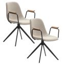 Lot de 2 chaises pivotantes en tissu maillé beige avec piètement métal laqué noir et accoudoirs - THALIA