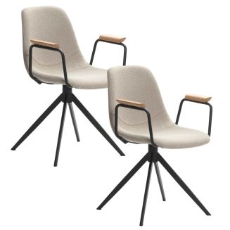 Lot de 2 chaises pivotantes en tissu maillé beige avec piètement métal laqué noir et accoudoirs - THALIA