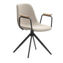 Lot de 2 chaises pivotantes en tissu maillé beige avec piètement métal laqué noir et accoudoirs - THALIA