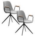 Lot de 2 chaises pivotantes en tissu maillé gris clair avec piètement métal laqué noir et accoudoirs - THALIA