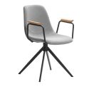 Lot de 2 chaises pivotantes en tissu maillé gris clair avec piètement métal laqué noir et accoudoirs - THALIA