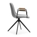 Lot de 2 chaises pivotantes en tissu maillé gris clair avec piètement métal laqué noir et accoudoirs - THALIA