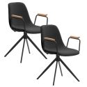 Lot de 2 chaises pivotantes en tissu maillé noir avec piètement métal laqué noir et accoudoirs - THALIA