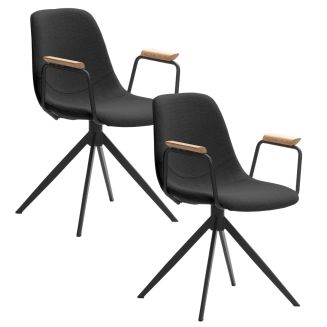 Lot de 2 chaises pivotantes en tissu maillé noir avec piètement métal laqué noir et accoudoirs - THALIA