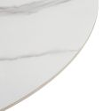 Table de repas design Ø 134 cm avec plateau céramique imitation marbre blanc pied métal noir architectural- LEILA