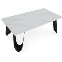 Table basse design rectangulaire avec plateau céramique imitation marbre blanc pied métal noir architectural- LEILA