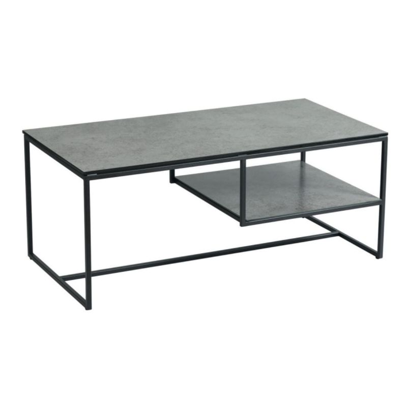 Table basse en acier laqué anthracite avec plateaux en verre finition aspect céramique - STRATE