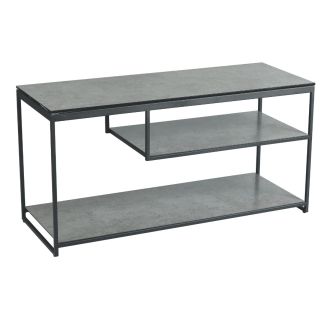 Meuble TV en acier laqué anthracite avec plateaux en verre finition aspect céramique - STRATE