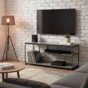 Meuble TV en acier laqué anthracite avec plateaux en verre finition aspect céramique - STRATE