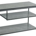 Meuble TV en acier laqué anthracite avec plateaux en verre finition aspect céramique - STRATE