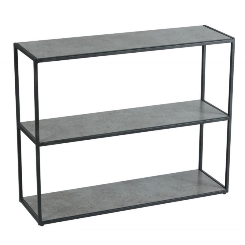 Console en acier laqué anthracite avec plateaux en verre finition aspect céramique - STRATE