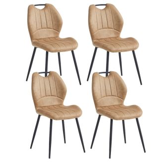 Lot de 4 chaises en tissu microfibre beige avec poignée et pieds métal laqué anthracite - ALDIM