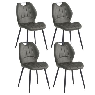 Lot de 4 chaises en tissu microfibre gris avec poignée et pieds métal laqué anthracite - ALDIM