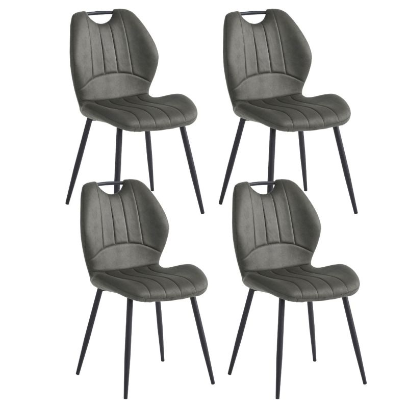 Lot de 4 chaises en tissu microfibre gris avec poignée et pieds métal laqué anthracite - ALDIM