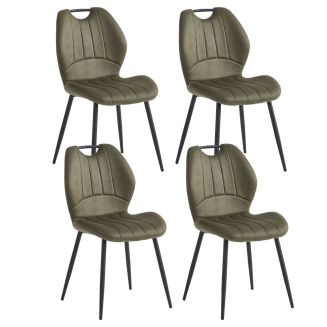 Lot de 4 chaises en tissu microfibre camel avec poignée et pieds métal laqué anthracite - ALDIM