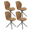 Lot de 4 chaises pivotantes en tissu déperlant camel avec piqûres décoratives losanges - NOLYA