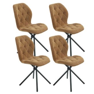 Lot de 4 chaises pivotantes en tissu déperlant camel avec piqûres décoratives losanges - NOLYA
