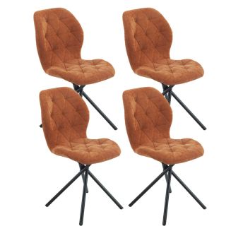 Lot de 4 chaises pivotantes en tissu déperlant terracotta avec piqûres décoratives losanges - NOLYA
