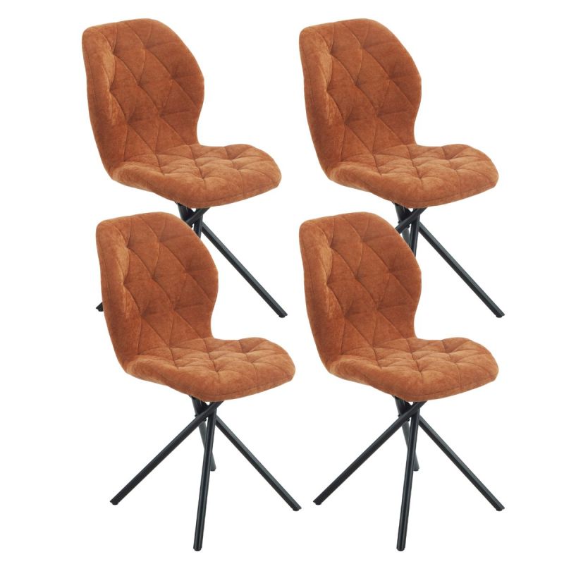 Lot de 4 chaises pivotantes en tissu déperlant terracotta avec piqûres décoratives losanges - NOLYA