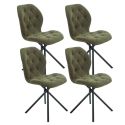 Lot de 4 chaises pivotantes en tissu déperlant vert avec piqûres décoratives losanges - NOLYA