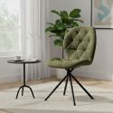 Lot de 4 chaises pivotantes en tissu déperlant vert avec piqûres décoratives losanges - NOLYA