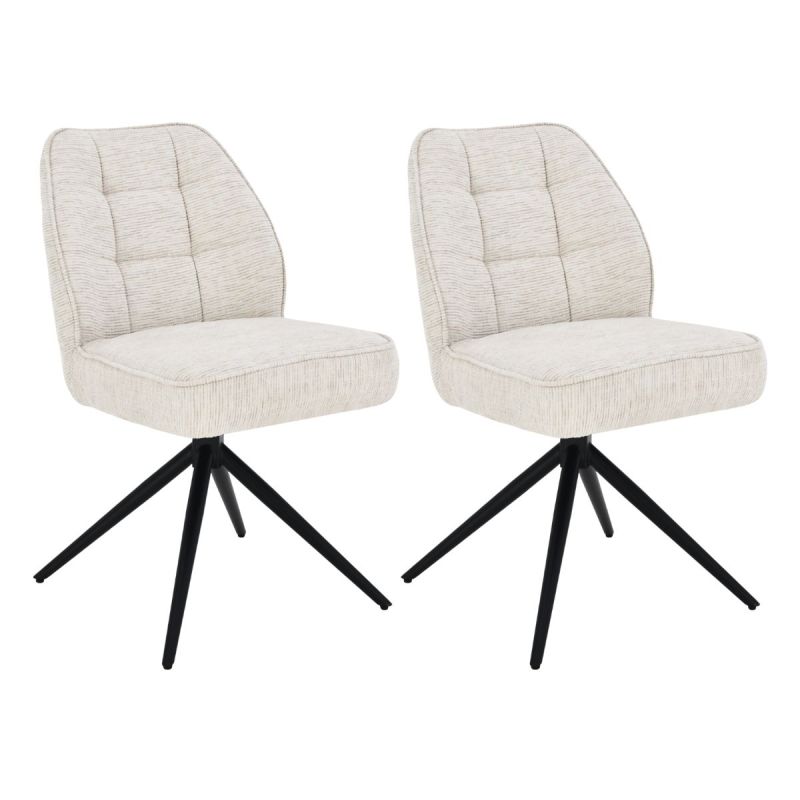 Lot de 2 chaises pivotantes en tissu chenillé écru assise confort en ressorts ensachés - LINE