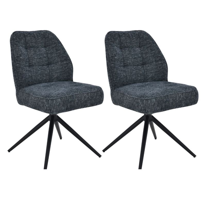 Lot de 2 chaises pivotantes en tissu chenillé gris bleuté assise confort en ressorts ensachés - LINE