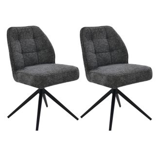 Lot de 2 chaises pivotantes en tissu chenillé gris foncé assise confort en ressorts ensachés - LINE