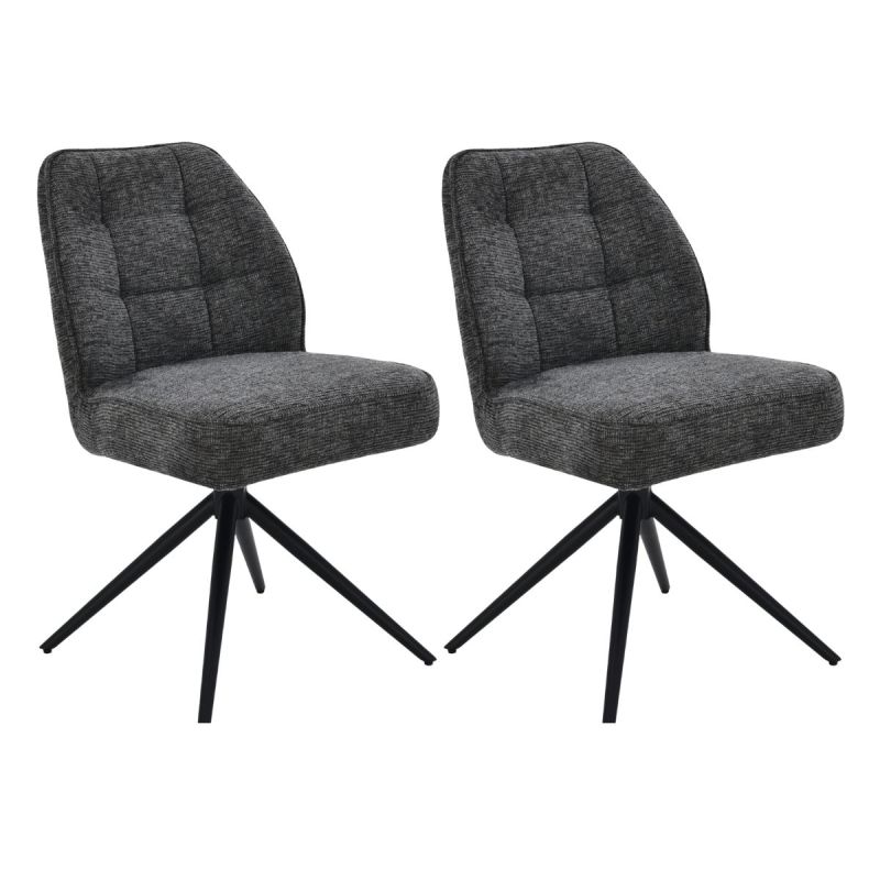 Lot de 2 chaises pivotantes en tissu chenillé gris foncé assise confort en ressorts ensachés - LINE
