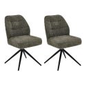Lot de 2 chaises pivotantes en tissu chenillé vert assise confort en ressorts ensachés - LINE