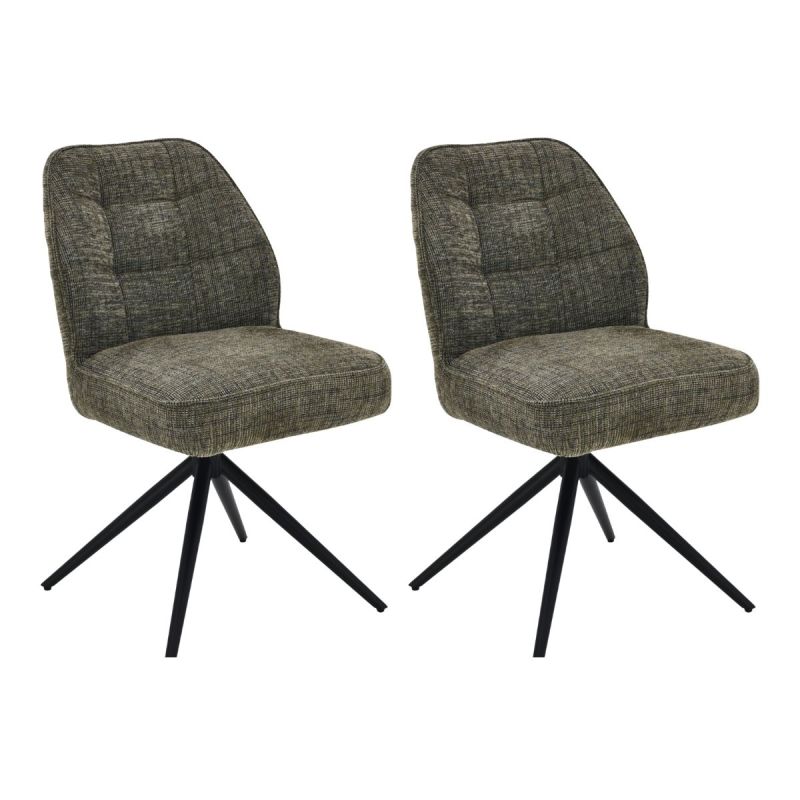 Lot de 2 chaises pivotantes en tissu chenillé vert assise confort en ressorts ensachés - LINE