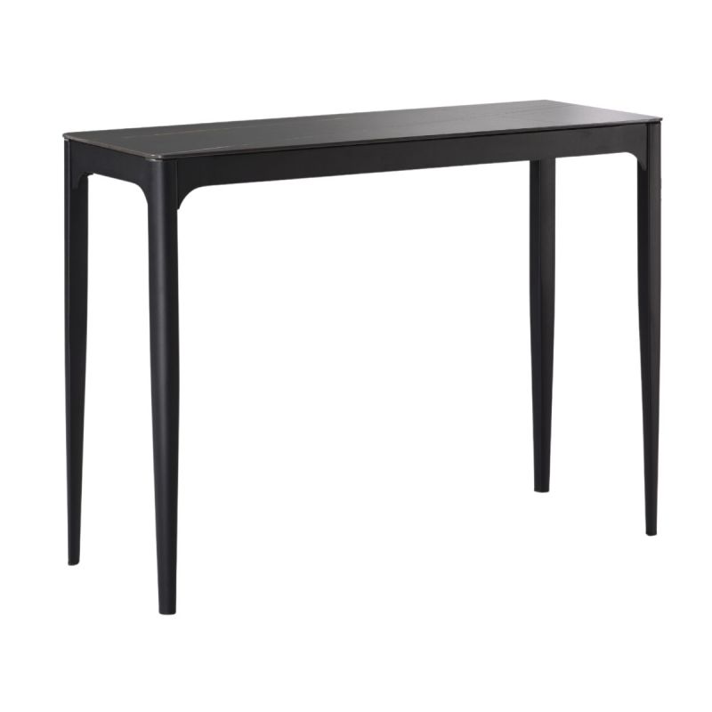 Console plateau MDF placage céramique noir marbré et piètement en acier laqué anthracite - SLEEK