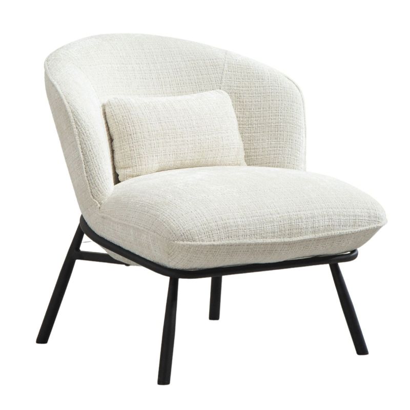 Fauteuil lounge en tissu chenillé blanc piètement métal noir - GASBY