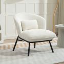 Fauteuil lounge en tissu chenillé blanc piètement métal noir - GASBY