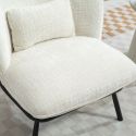 Fauteuil lounge en tissu chenillé blanc piètement métal noir - GASBY