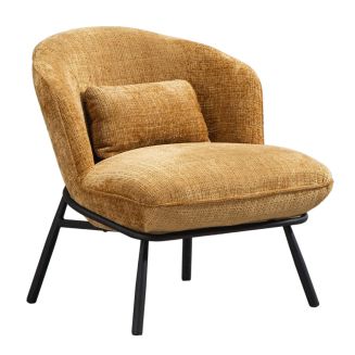 Fauteuil lounge en tissu chenillé jaune moutarde piètement métal noir - GASBY
