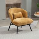 Fauteuil lounge en tissu chenillé jaune moutarde piètement métal noir - GASBY
