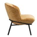 Fauteuil lounge en tissu chenillé jaune moutarde piètement métal noir - GASBY