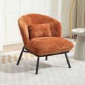 Fauteuil lounge en tissu chenillé terracotta piètement métal noir - GASBY